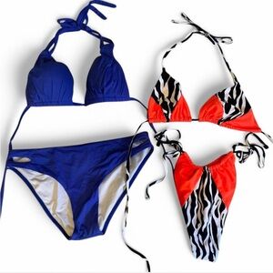 Blue and Red Zebra Print Bikini Sets